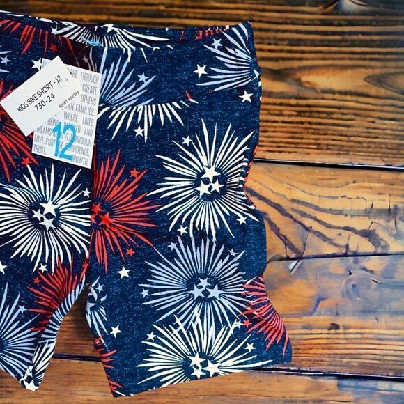 LuLaRoe Kids Size 12 Biker Shorts • Americana Collection •Navy Blue w/ Fireworks - Picture 5 of 11